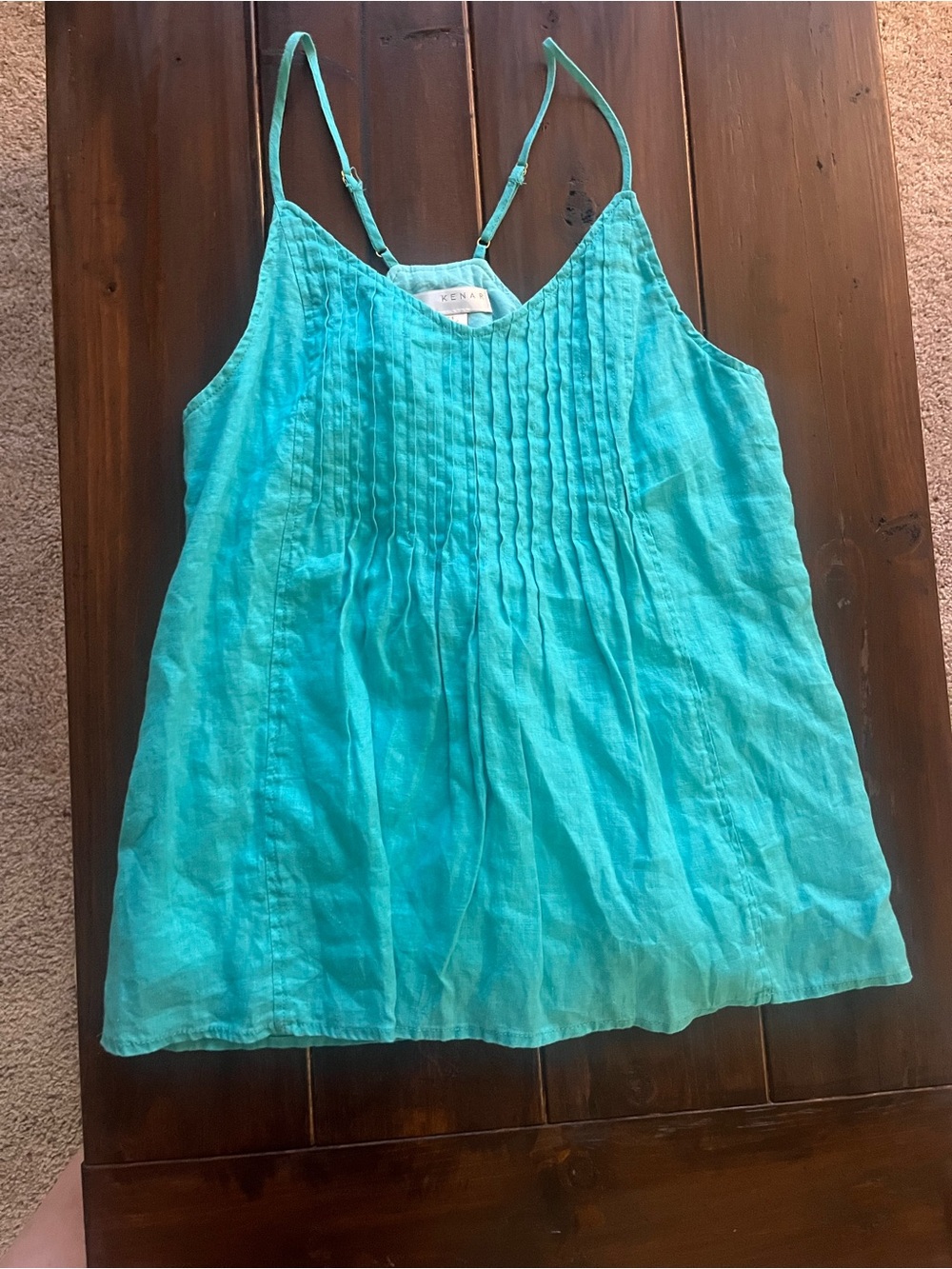 Kenar Turquoise Pintuck Linen Camisole